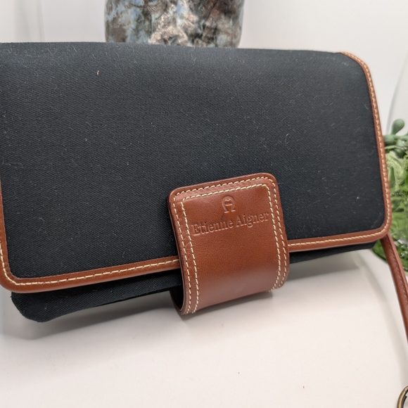 Vintage Etienne Aigner Black and Brown Clutch Wallet Holds Everything